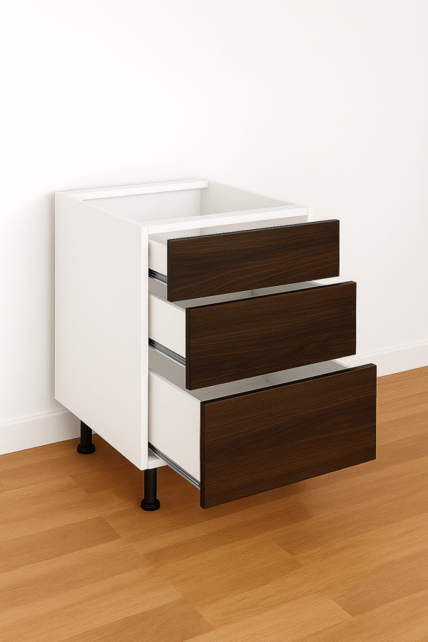 3 Drawer Base Cabinet 12" Wide x 30" High - Melamine Flat Panel Doors