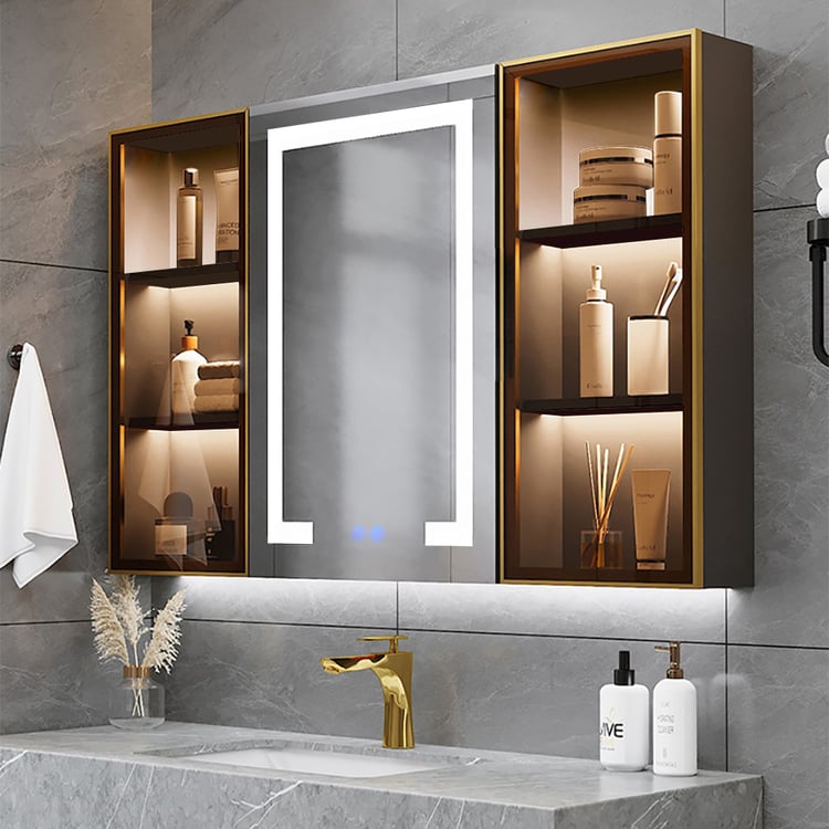 Modern Bathroom Cabinets with LED Lighting and Mirrored Design