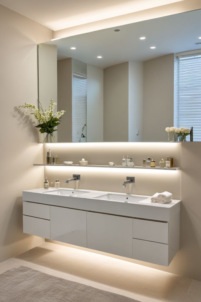 Modern Floating Double Vanity Bathroom Cabinet with Integrated LED Lighting
