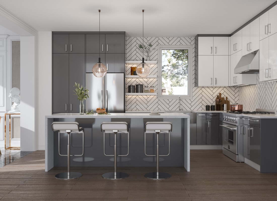 New Material modern kitchen cabinets with gray and white design in Canada