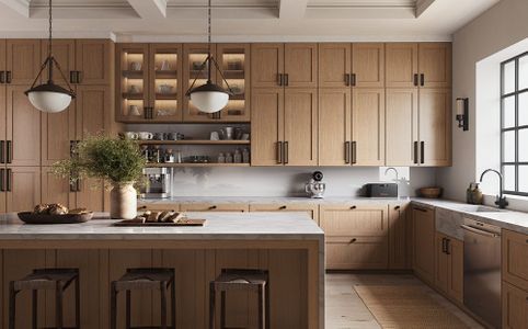 Modern wood RTA kitchen cabinets with large island and sleek design