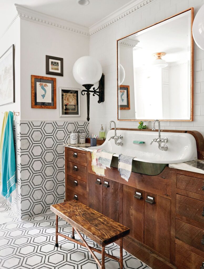 Handcrafted rustic-style bathroom cabinets with natural wood vanity and authentic farmhouse design