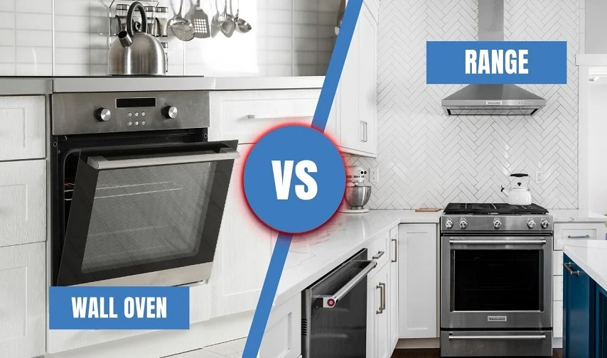 Kitchen cabinet layout comparison showing wall oven and freestanding range side by side