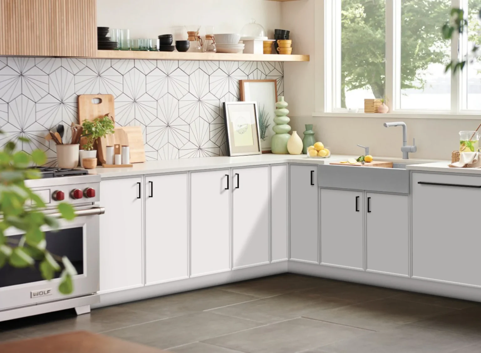 Kitchen cabinet door profiles in Canada — white Shaker cabinet doors in a modern kitchen with black pulls