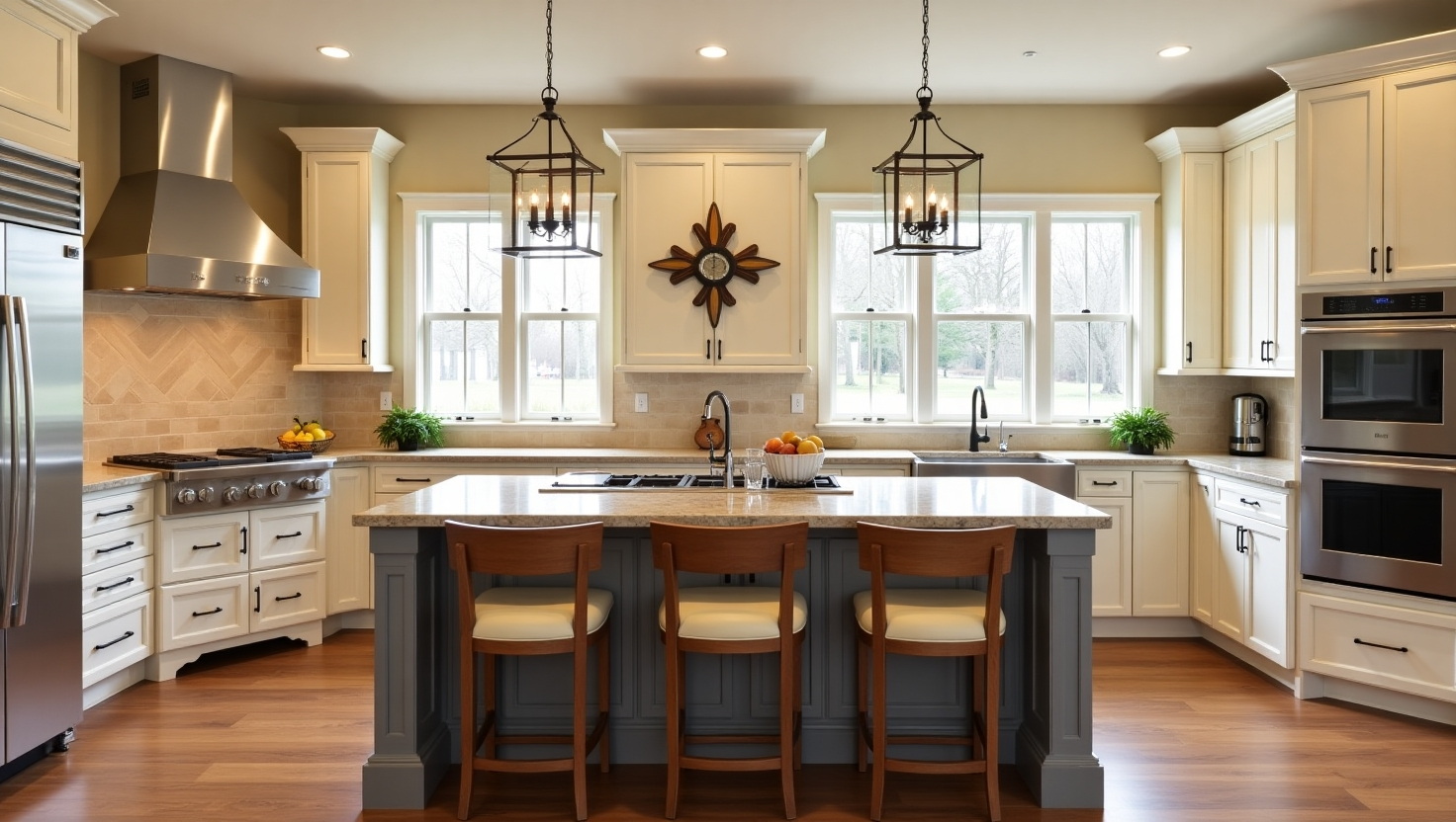 Modern two-tone kitchen with white shaker cabinets, a large island, and premium finishes by a trusted kitchen cabinet supplier in Canada
