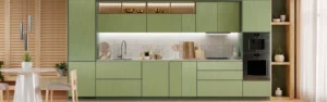 Premium kitchen cabinets in a modern green kitchen design