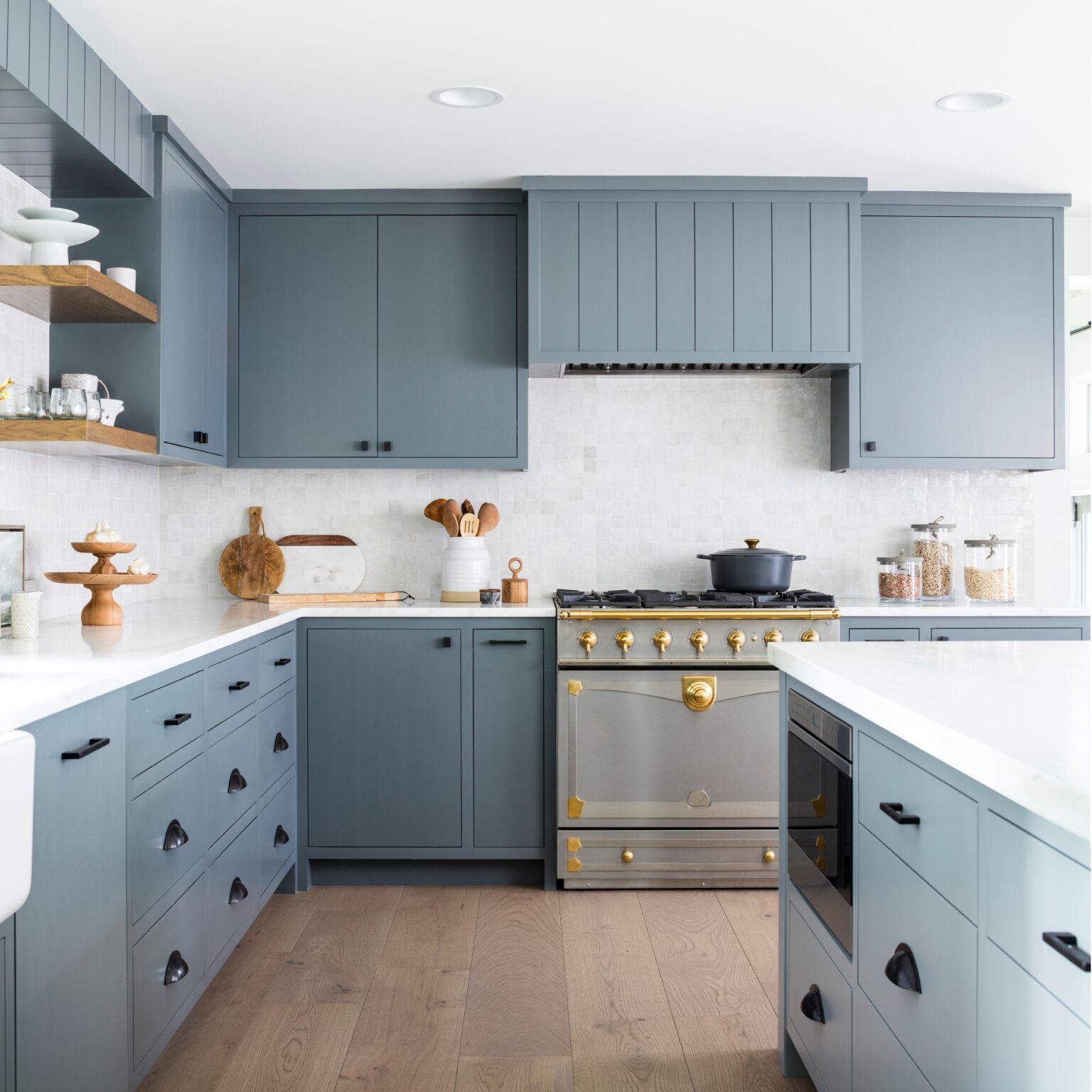 premium RTA kitchen cabinets in a modern blue shaker kitchen