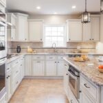Kitchen Cabinets Oakville in a bright modern kitchen with white shaker cabinets, granite countertops, stainless steel appliances, and a large center island