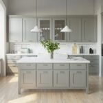 Modern grey Shaker RTA kitchen cabinets with island in Toronto and Mississauga (GTA) home