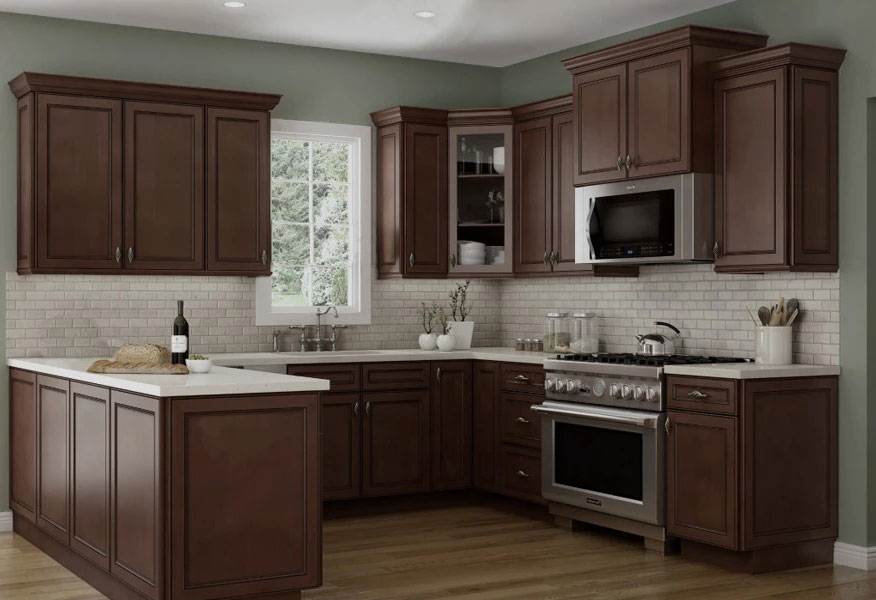 Kitchen cabinet supplier in Ontario with dark brown shaker cabinets