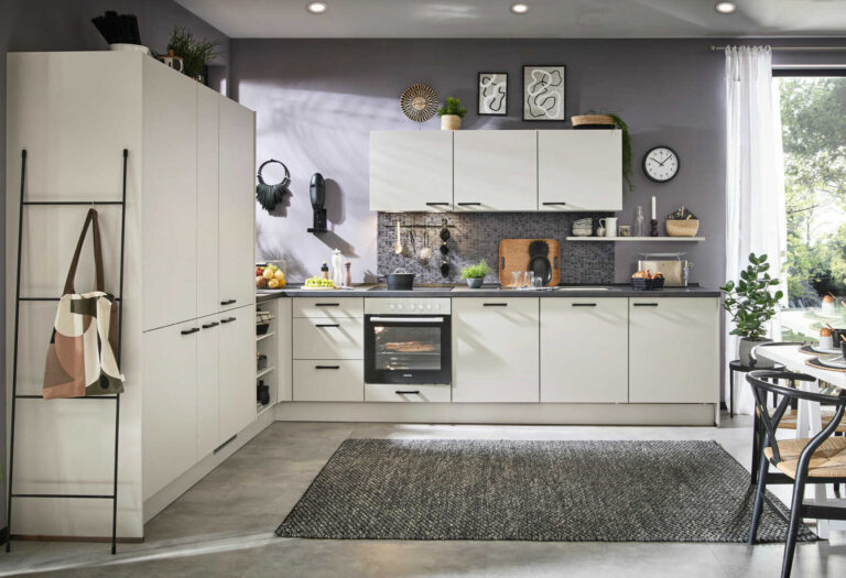 Modern minimalist kitchen cabinets Vaughan with white matte finish and sleek design