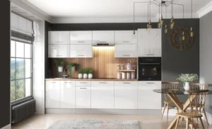Premium kitchen cabinet upgrades in Ontario with modern white glossy cabinets