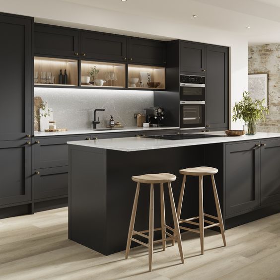 modern black premium kitchen cabinet with island design