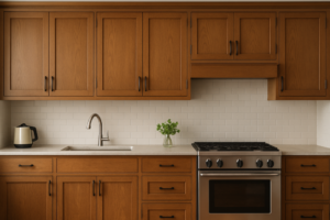Modern kitchen cabinet solutions with warm wood shaker cabinets
