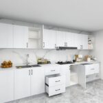ready-to-assemble kitchen cabinets in a modern white kitchen