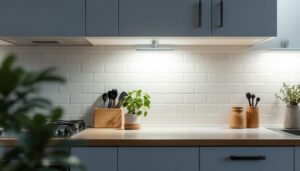 RTA Kitchen Cabinets in a modern minimalist kitchen with white subway tile backsplash