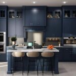 RTA kitchen cabinets Toronto in a modern navy blue shaker kitchen with island