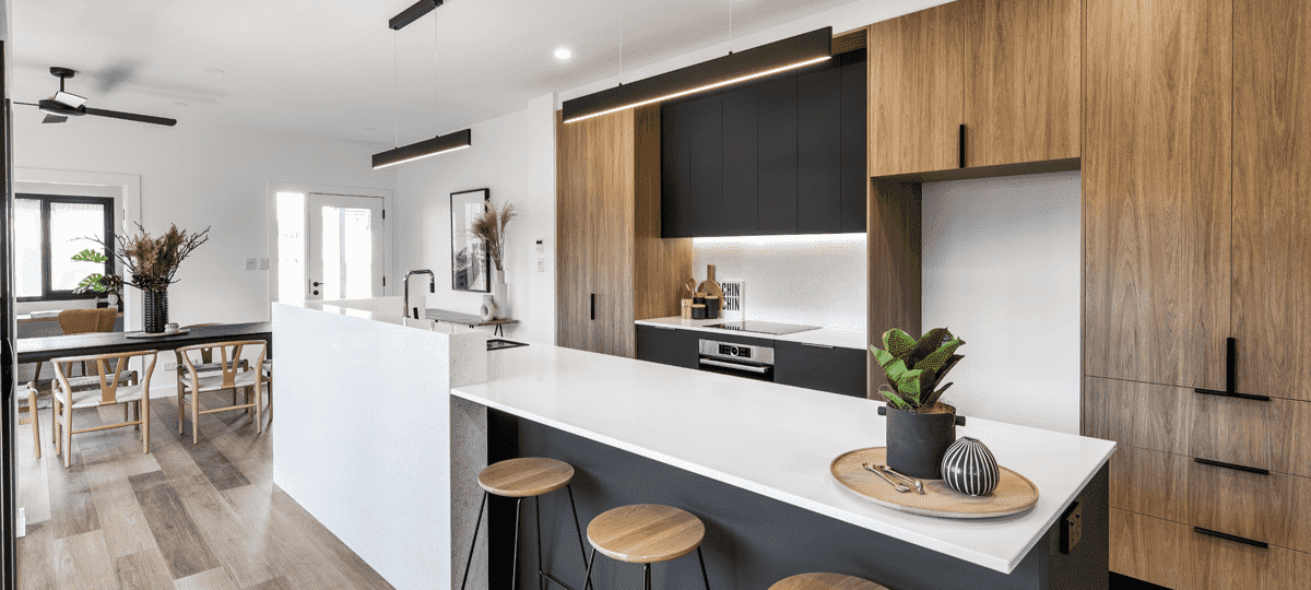 Premium RTA kitchen cabinets with modern wood finish and kitchen island in Toronto home
