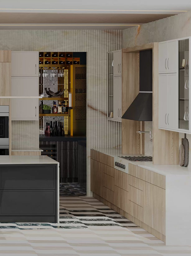 Modern RTA kitchen cabinets in a minimalist wood and white kitchen