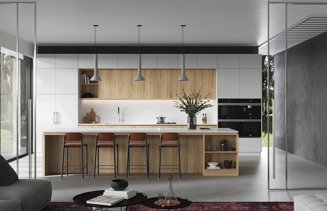 Flat Pack Kitchen Cabinet in a modern white and wood kitchen design