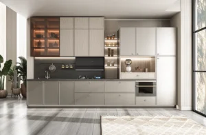 Modern kitchen design featuring premium cabinetry from a kitchen cabinet supplier with integrated lighting, minimalist cabinets, and built-in storage solutions.