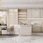modern luxury kitchen with premium white cabinets and marble countertop