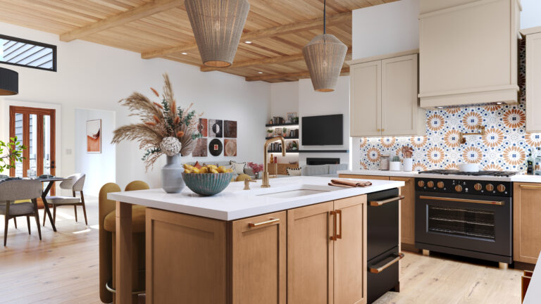 kitchen pantry cabinet in a modern warm wood kitchen design