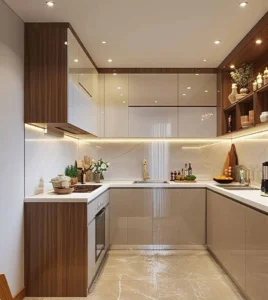 Modern kitchen cabinet solutions in a compact L-shaped kitchen