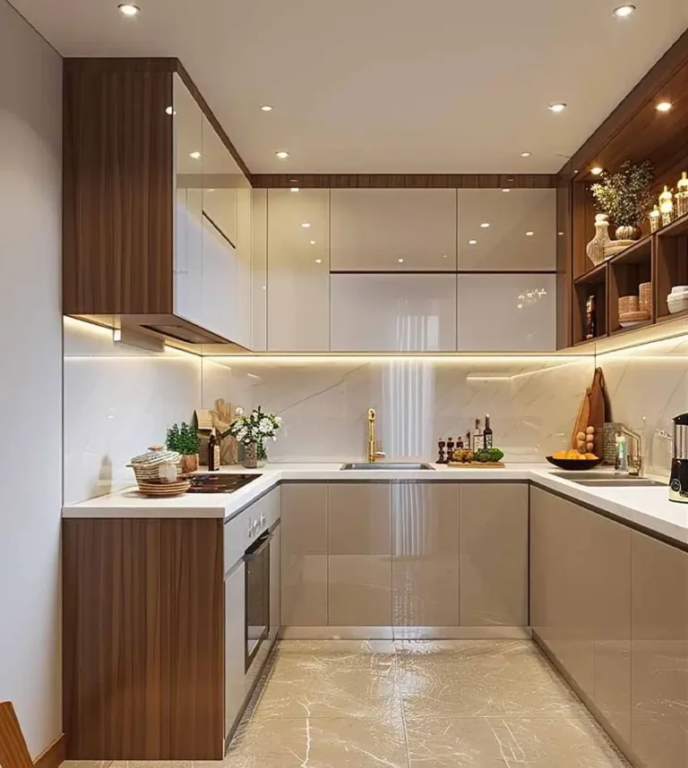 Modern kitchen cabinet solutions in a compact L-shaped kitchen
