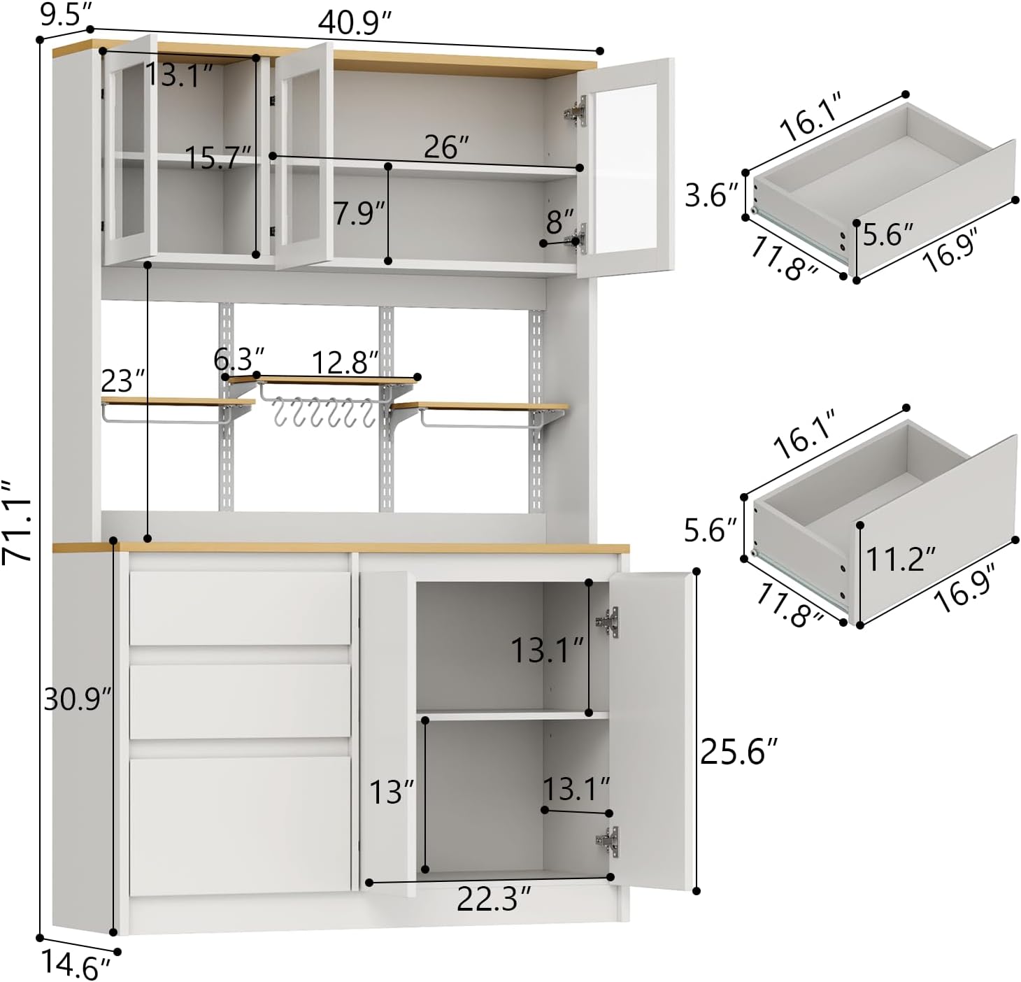Measuring tape used to check pantry cabinet dimensions before installation