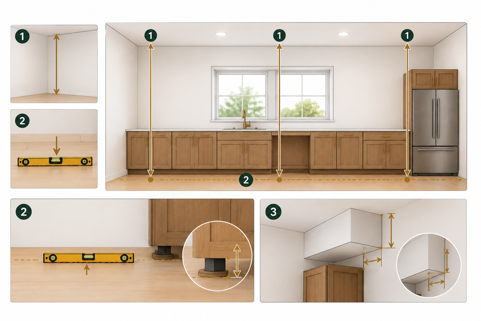 Measuring kitchen wall and cabinet space before installing a pantry cabinet