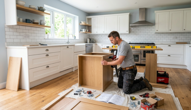 RTA kitchen cabinet assembly process before pantry cabinet installation